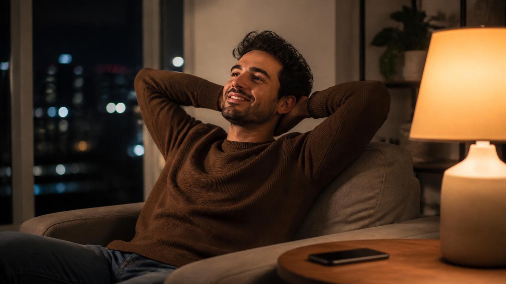 Calm reassured resident after help arranged at night