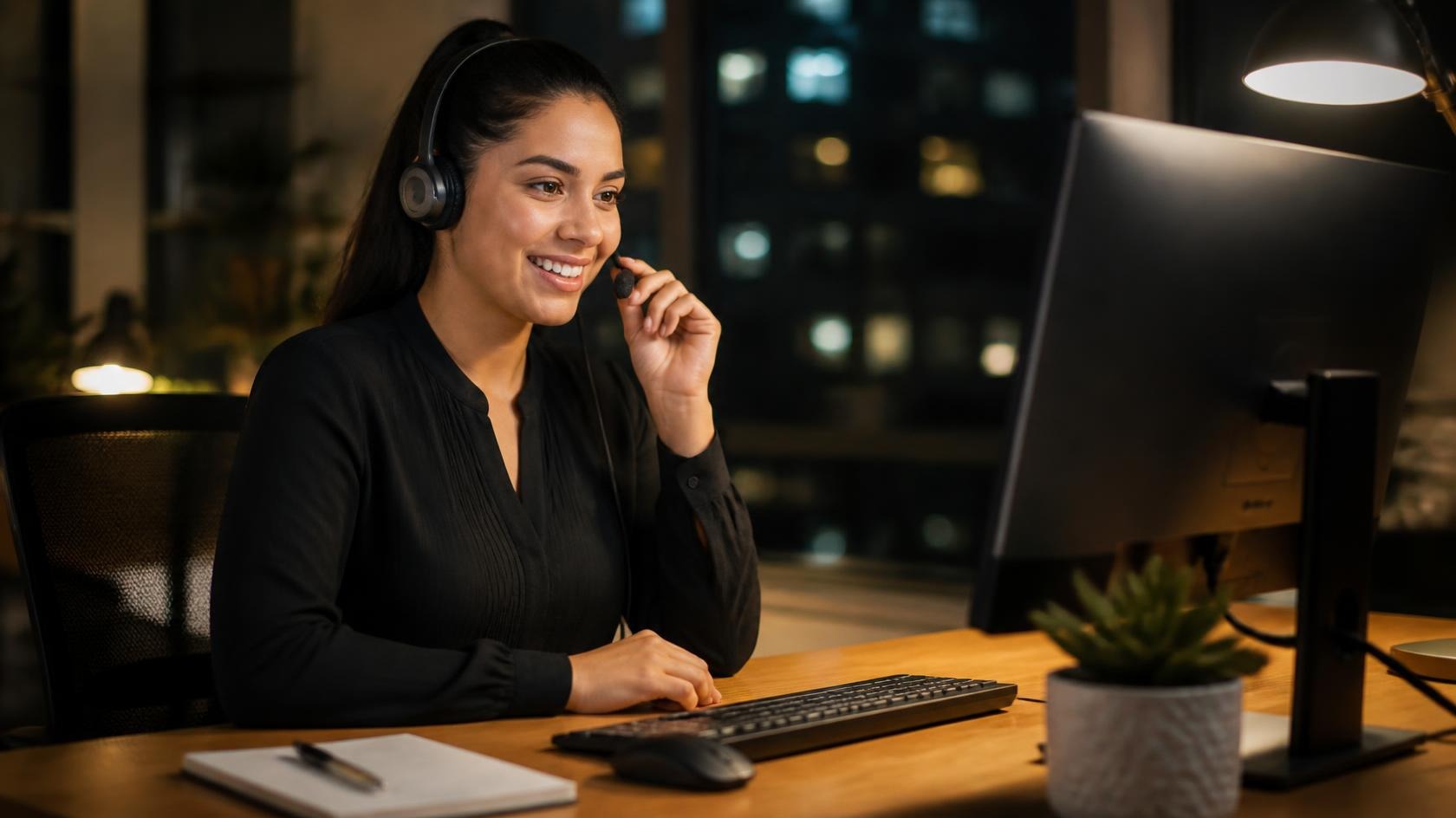 Live answering service agent answering resident emergency call