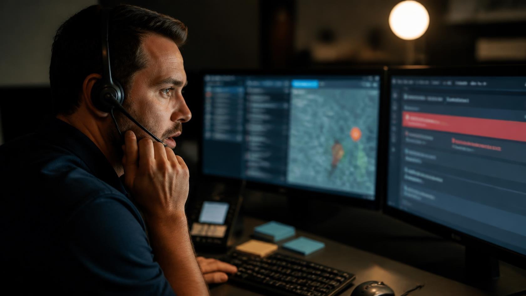 Live agent triaging emergency maintenance call for property manager