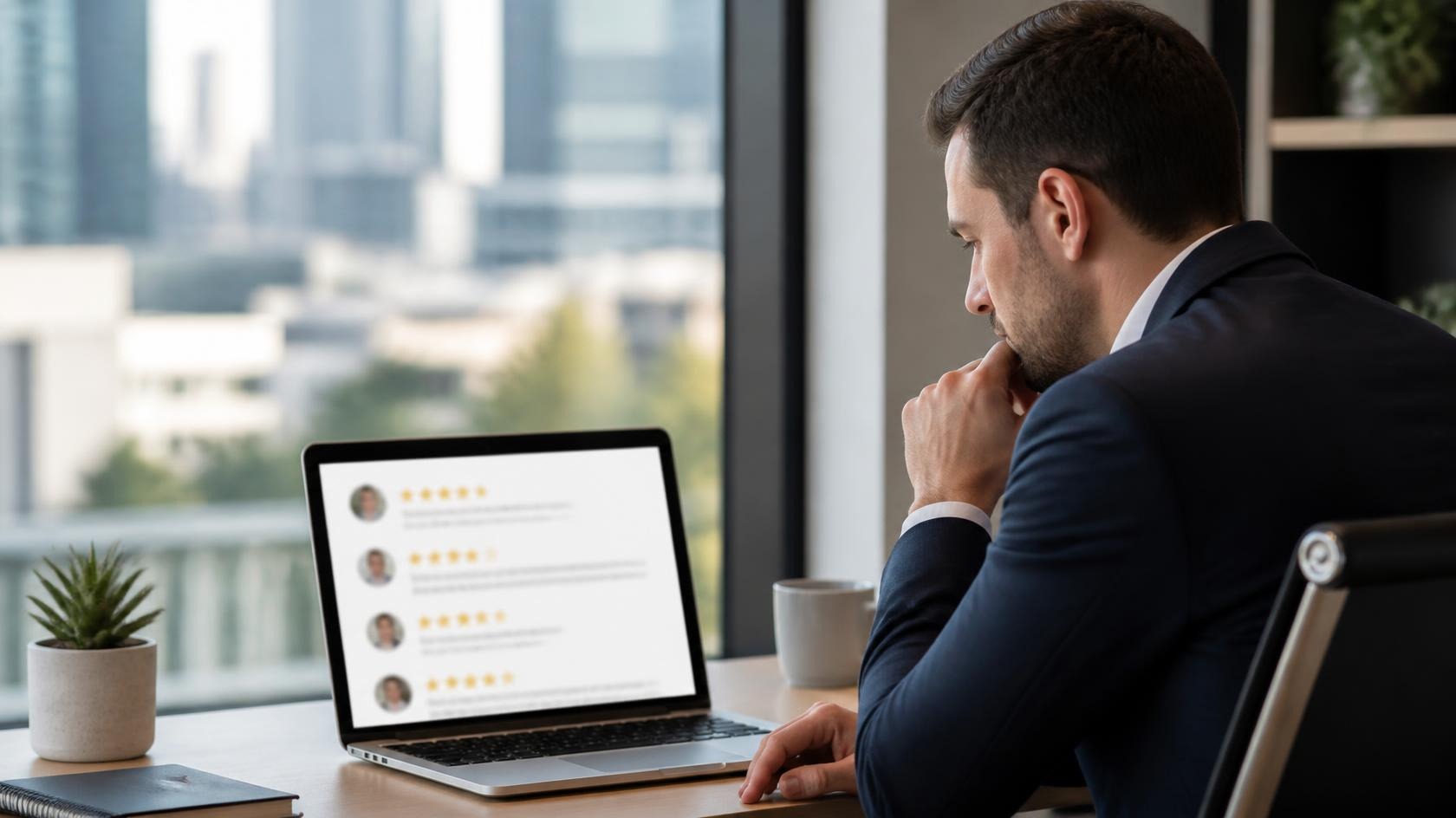Property manager reviewing resident online reviews and reputation