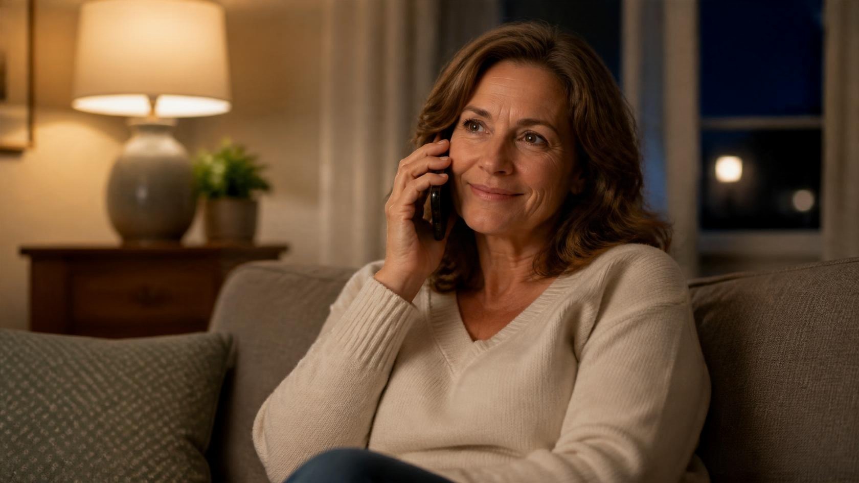 Woman calling her doctor's office from home in the evening Woman calling her doctor's office from home in the evening